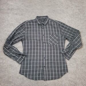Emiqude‎ Shirt Mens Medium Gray Button Up Long Sleeve Check Collard Casual Adult